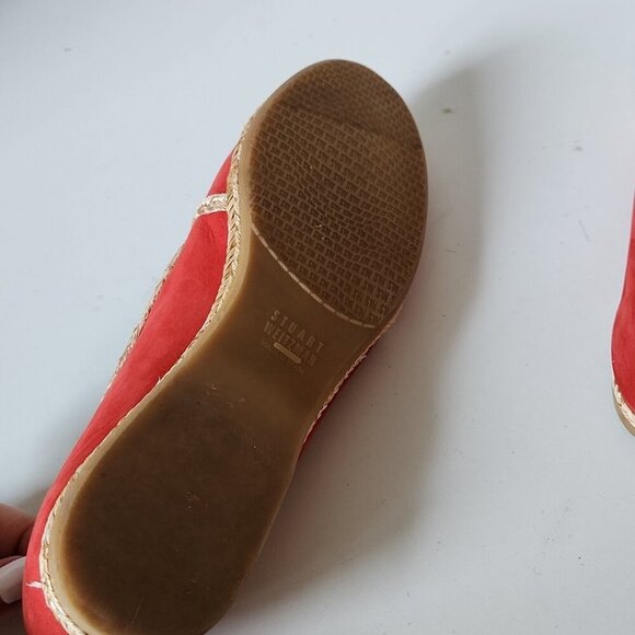 STUART WEITZMAN |Suede Espadrille Flats Wicker Trim Gold Toe Loafers Red Sz 8.5N - Picture 7 of 7